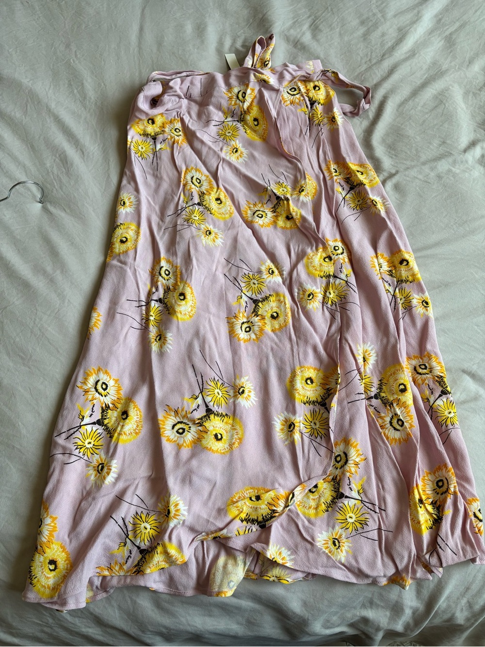 Madewell Tie Wrap Midi Skirt, Pink with Yellow Floral Print